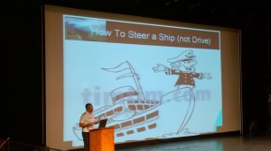 The captain talks about steering