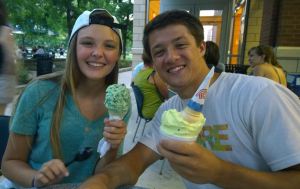 Mint chocolate chip in my daughter's cone, and Lime sherbet in her boyfriend's cup